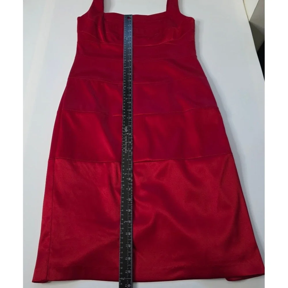 33-Dressbarn‎ Collection  Sz 8 Red Sheath Dress Square Neck Sleeveless Ruched